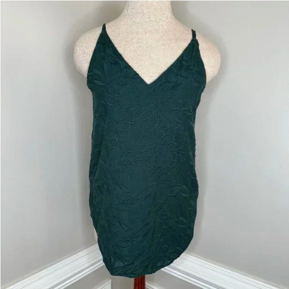 LOFT Emerald Green Floral Embroidered Spaghetti Straps Lined Top Size XS